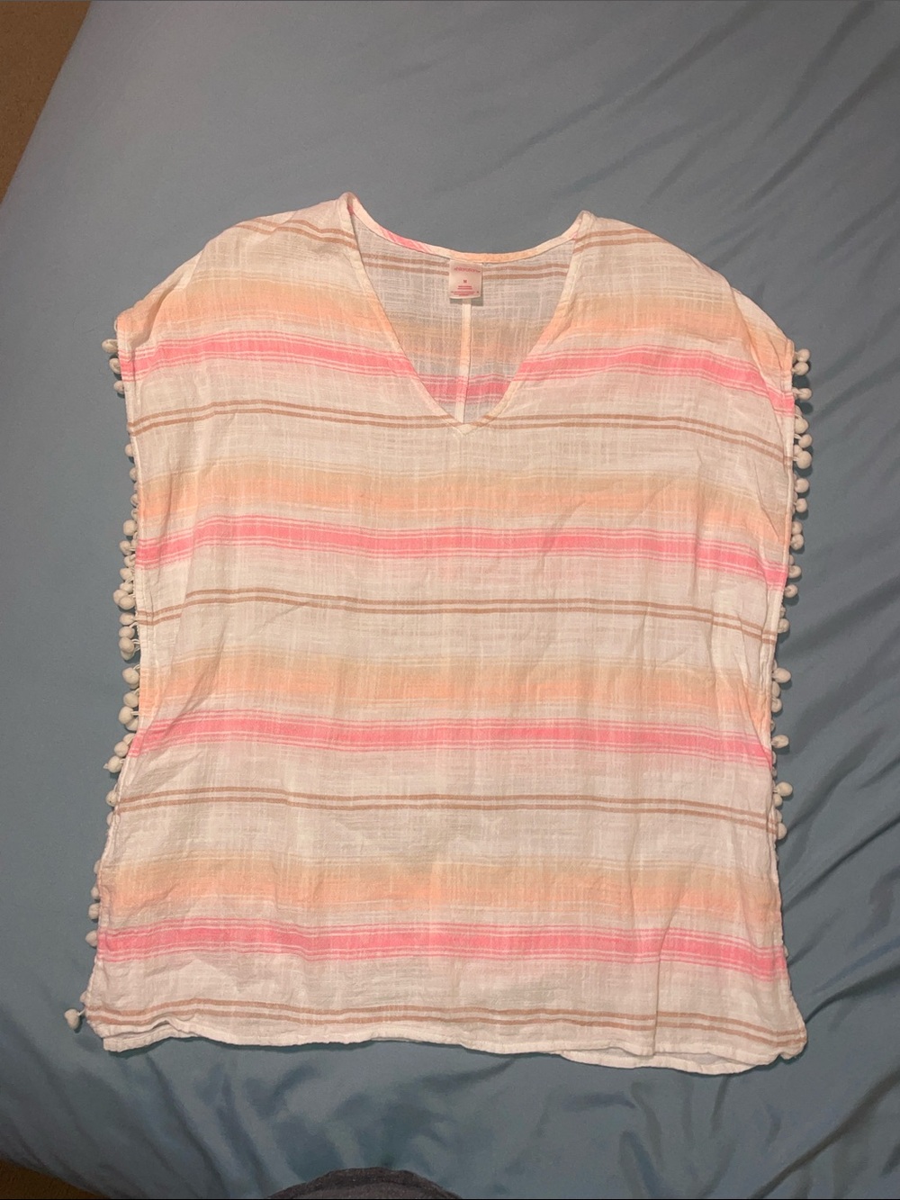 Xhilaration Pink Peach Striped Pom-Pom Swim Coverup